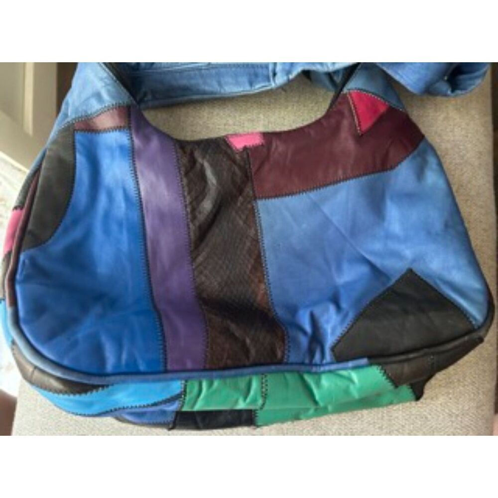 Vintage Patchwork Leather Bag Colorblock Boho Hobo Purse